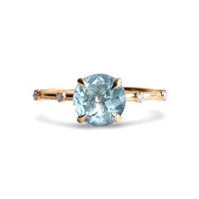 Art Deco Natural Round Cut Aquamarine Gold Plated 925 Silver Engagement Ring Set