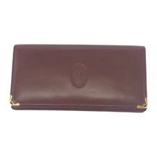 CARTIER Must Line purse Long Wallet Wine Red Bordeaux Gold Hardware leather