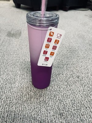 Purple Dunkin  Donuts Rainbow Silicone Sipper 27 Oz Tumbler w/Matching Straw NWT