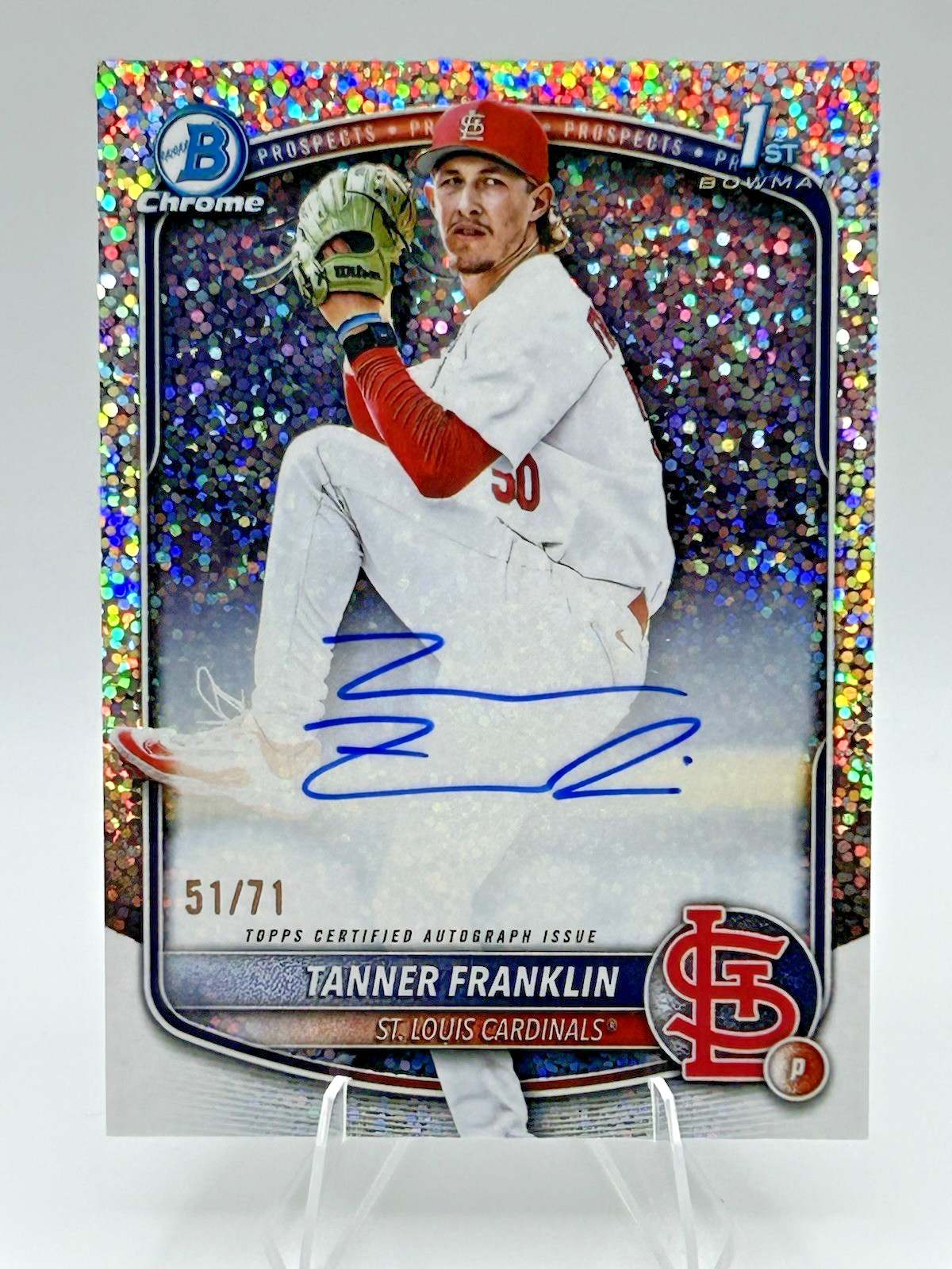 Tanner Franklin 2025 Bowman Chrome Draft Autograph Sparkle Refractor #51/71