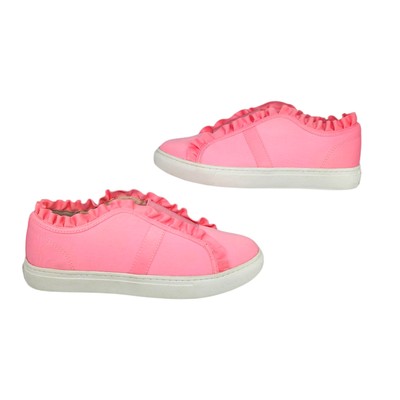 Kate Spade Shoes Womens 5 Neon Pink Florescent Ruffle Lance Barbie White Low Top