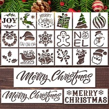 21pcs Christmas Stencils, Plastic Merry Stencil Reusable M, white