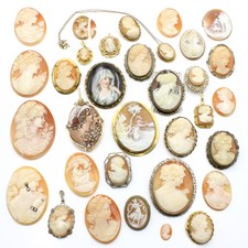 Antique Cameo Habile Painted Brooch Pendant Pin Jewelry Lot of 33 #M1361-3