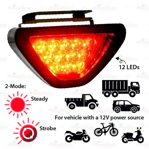 FLASHING Safety F1 12-LEDs Fog Lamp Rear Tail Stop 3rd Brake RED Light UNIVERSAL - Picture 8 of 8