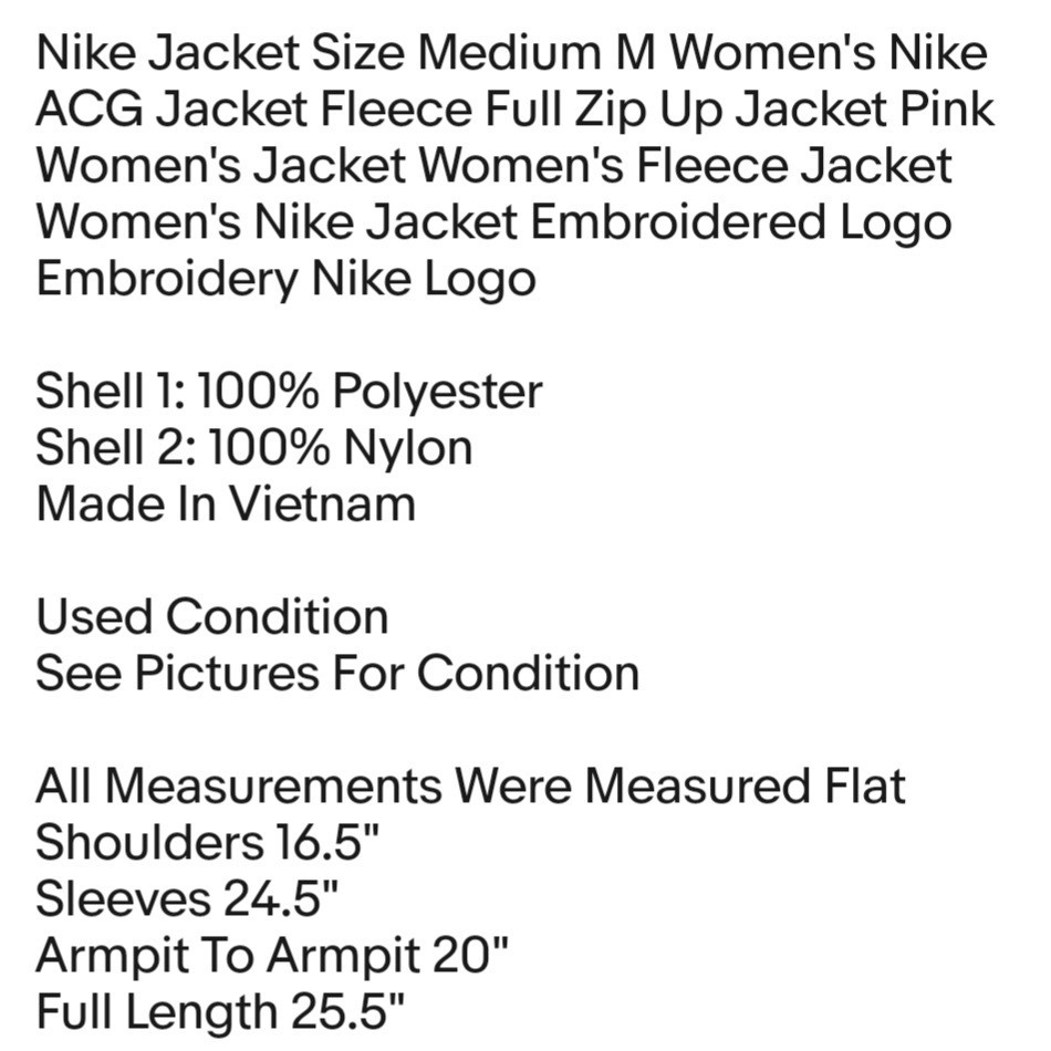 SACAI X NIKE Giacca Nike Taglia Media M Donna Nike ACG Jacket Pile Full Zip Up Jacket Rosa