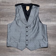 Wah Maker Frontier Western Button Front Fancy Vest Silver Grey Men's Large Tall