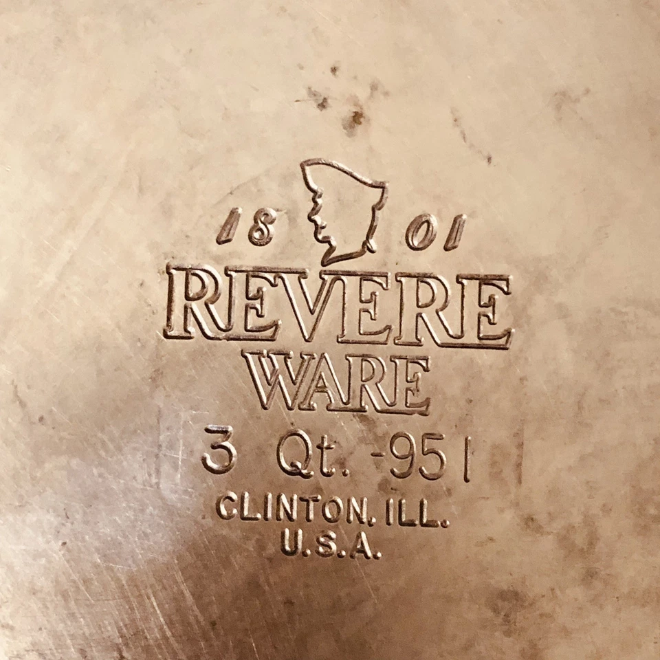 VTG Revere Ware 1801 Saucepan 3 Qt 951 Copper Clad Bottom Lid Clinton Ill USA - Image 2 of 4