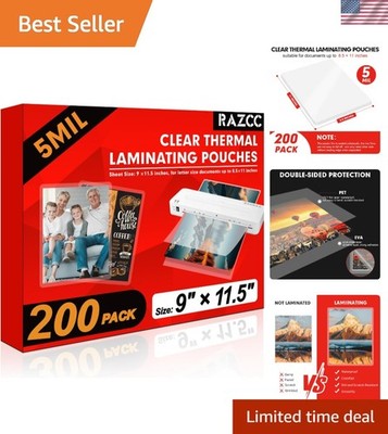 200 Pack Clear Thermal Laminating Sheets 9x11.5-Inch, 5mil Waterproof Protection
