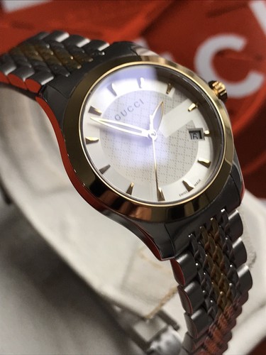 Damen Original Gucci G-Timeless Schweizer Designer Uhr YA126511 Bicolor Gold Datum