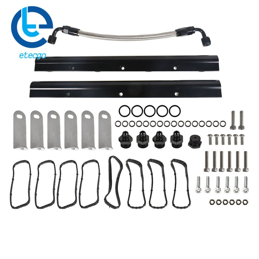 Black Billet Fuel Rail Kit 6AN Adapters For LS LS1 LS2 LS3 LS6 Intake Manifold E - Foto 7
