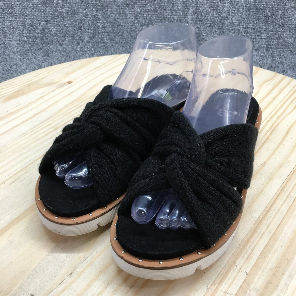 Sandalias BP para mujer 7 M informales cómodas sin cordones anudadas planas tela negra Foto 3 de 4