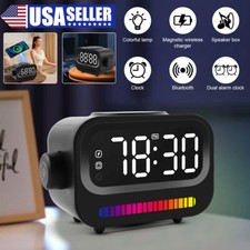NEW Bluetooth Wireless Speaker Home Clock Alarm 15W Wireless Charging Charger/US