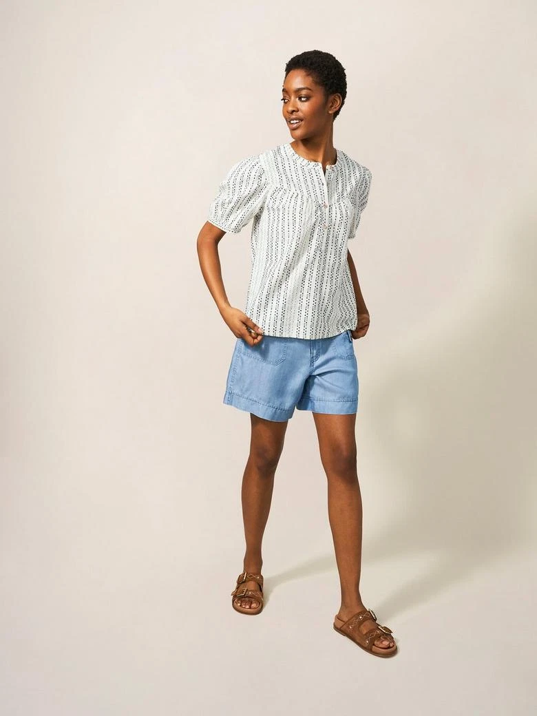 White Stuff Womens Aria Textured Striped Top Relaxed Fit Short Sleeve Ladies Tee