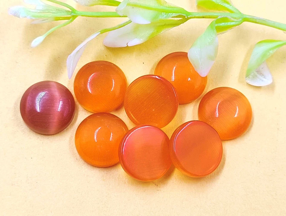 Maravilloso Regalo Naranja Ojo de Gato 8 Piezas Raro Corte Redondo Piedra Preciosa Suelta kk Foto 4 de 4
