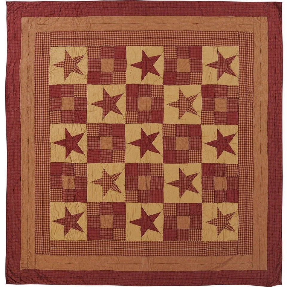 Edredón cosido a mano tamaño king Country Patchwork rojo borgoña estrella de nueve parches Foto 2 de 4