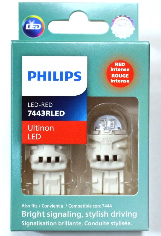 Philips Ultinon Luz LED 7443 Rojo Dos Bombillas Freno Parada Cola Lámpara de Repuesto OE Foto 2 de 4