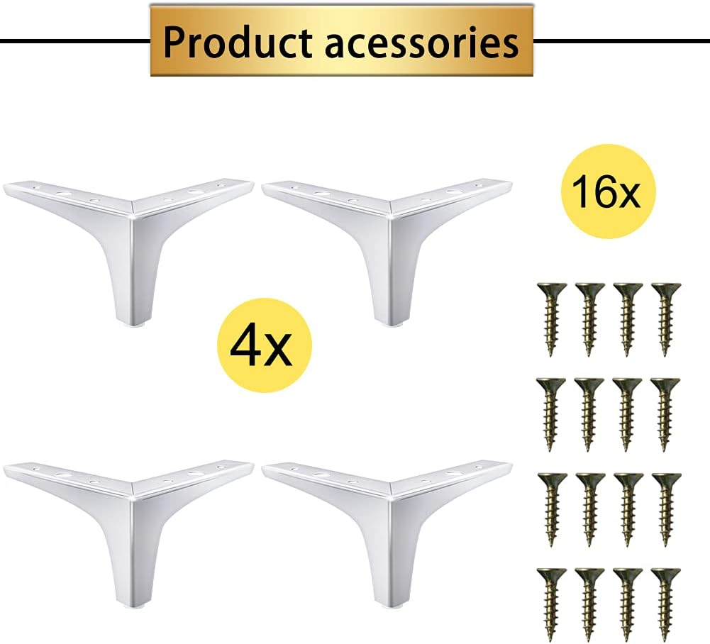 GOSCHE 4 Inches Metal Furniture Legs, Chrome Polished Silver Sofa Legs