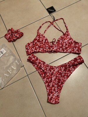 Zaful Bikini Set 3 tlg., Blumenprint, Rot, Gr. S, Neu mit  ️