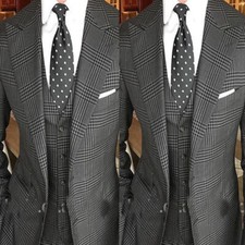 Check Men Suits Peak Lapel Regular Fit Formal Groom Wedding Tuxedos Custom Made