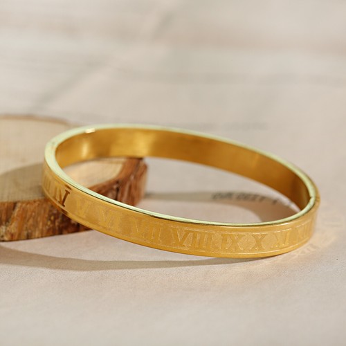 2 Pcs Gold Men Women Roman Numeral Bangle Bracelet Stainless Steel Couple Gift - Picture 6 of 12