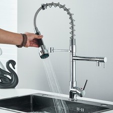 Chrome Spring Kitchen Faucet Swivel Single Handle Mixer Sink Tap Pull Down Spray