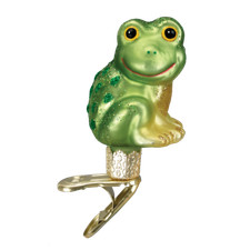 Old World Christmas Happy Froggy Clip-On Blown Glass Christmas Ornament