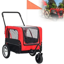 2In1 Dog Bike Wagon Trailer Pet Stroller with Universal Wheel Flag For Small Dog