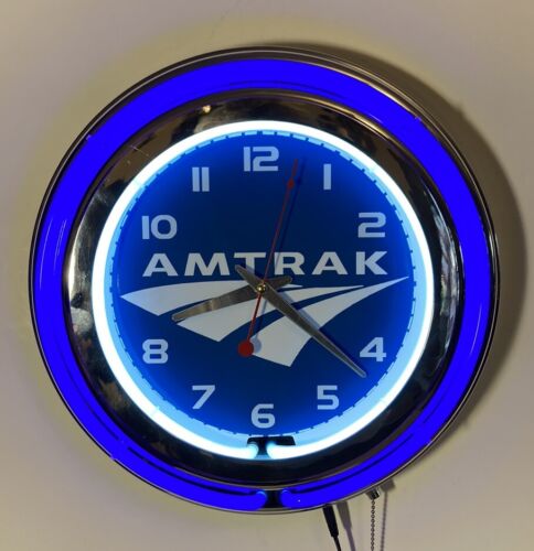 Amtrak Railroad modern logo neon wall Hanging  clock - Picture 1 of 4