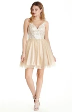 Aspeed fashion cocktail bridesmaid party short champagne lace dress size L