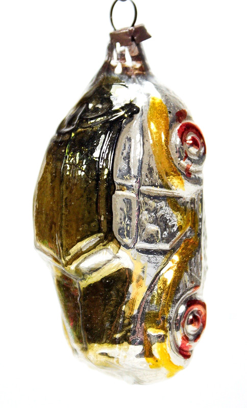 Vintage West Germany Gold Silver Car Automobile Glass Christmas Ornament