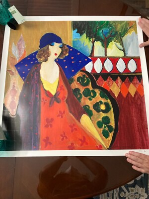 Itzchak Tarkay seriolithograph art signed INDIGO CHAPEAU' w/ COA
