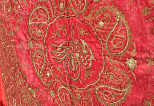 LARGE ANTIQUE OTTOMAN GOLD VELVET EMBROIDERY TUGHRA TAPESTRY BOHCA BINDALLI - Picture 8 of 11