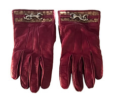 COACH RED LEATHER MONOGRAM CLIP CASHMERE LINED DRIVING GLOVES WOMEN'S SIZE 8