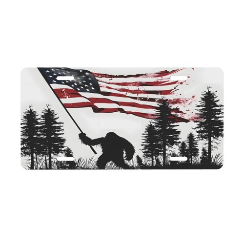 American Flag Bigfoot Aluminum Car Tag  RustFree Vanity Plate 6" x 12" - Bild 1 von 7