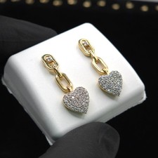 14K Yellow Gold 0.55CT Pavé Heart Drop Earrings