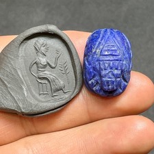 Ancient Egyptian Lapis Lazuli intaglio Seal old Scarab Amulet Stone Stamp Bead