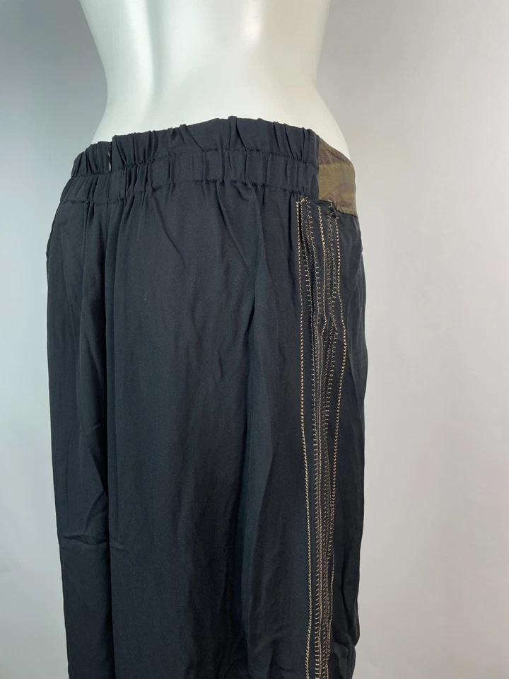 Harari Pants 100% silk Black with Camo waist band, Stripes, Front ties L - Image 4 of 4