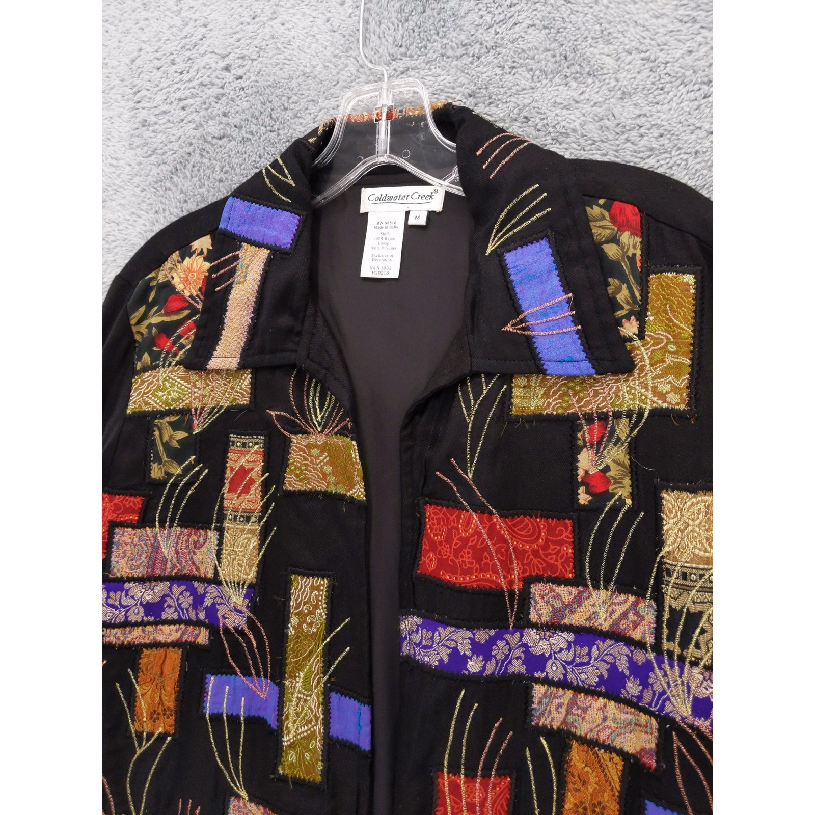 Coldwater Creek Black Rayon Patchwork Embroidered… - image 2