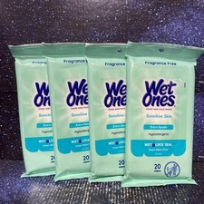 4 Pack Wet Ones Sensitive Skin Extra Gentle Wipes, Hypoallergenic, 20 Ct each