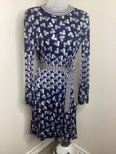 Tory Burch Floral & Striped Long Sleeve Silk Dress Sm