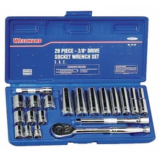 Westward 4Pl98 3/8 In Drive Socket Wrench Set Sae 20 Pieces 3/8 In To 7/8 In ,