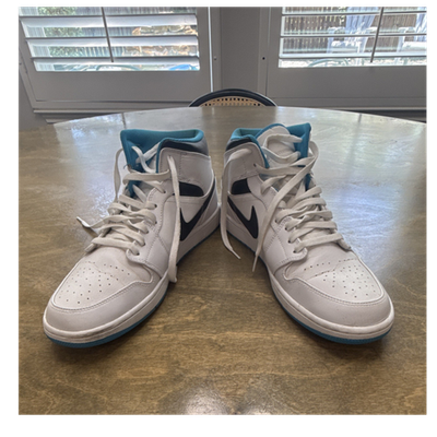 #ad Jordan Air Jordan 1 Mid White Blue Black High Top Lace Up Leather Sneaker $35.00