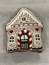 Gingerbread House Christmas Pillow Decorative Holiday Cushion Embroidered 14"16"