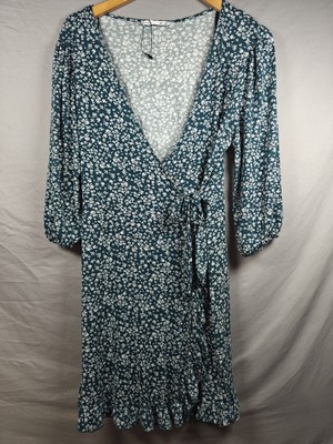 Lefties Womens Green Floral Print Wrap Dress XL Stretch