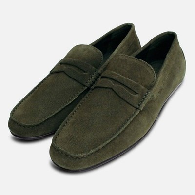 John weiß grün Wildleder Fahrschuh Penny Loafer