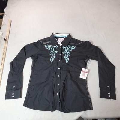Vintage Roar Shirt Womens 2XL Black Ellie V Embroidered Western Rodeo Cowgirl
