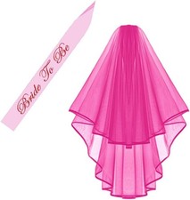 Hot Pink Double Ribbon Edge Center Cascade Bridal Wedding Veil with Comb ...