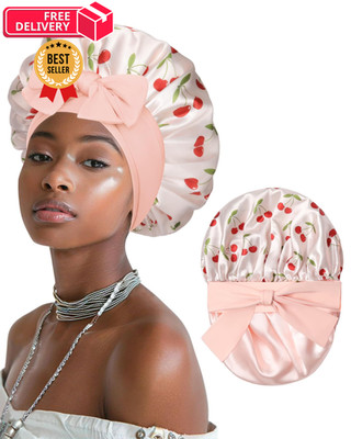 Satin Bonnet for Women Silk Bonnets Sleeping Curly 7-7 3/8, Cherry Pink 