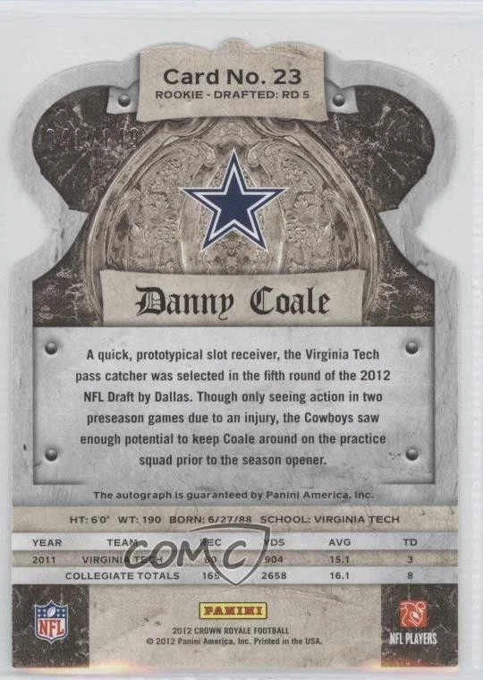 2012 Crown Royale Rookie Signatures Holo Silver /149 Danny Coale #23 Auto RC - Image 2 of 2