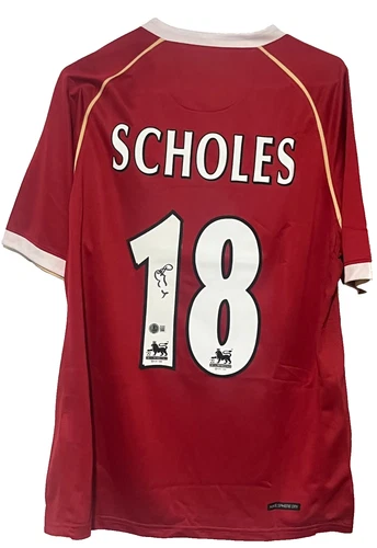 Paul Scholes Autograph Manchester Utd Home Soccer Jersey #18 Signed Beckett COA